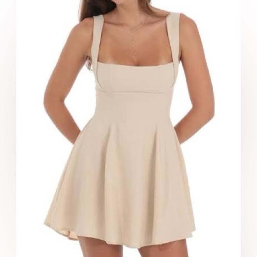 Linen Fit and Flare Dress in Tan Nude